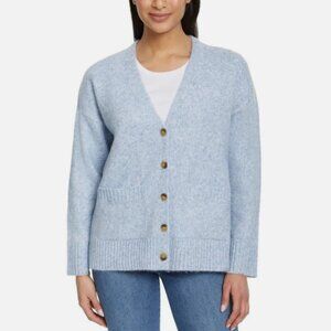 Ella Moss Women's Blue Relaxed Boyfriend Fit Button Front Cardigan L